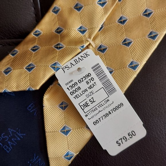 New W/Tags Jos. A. Bank  Executive Collection  Yellow and Blue Silk Neck Tie - Picture 3 of 9